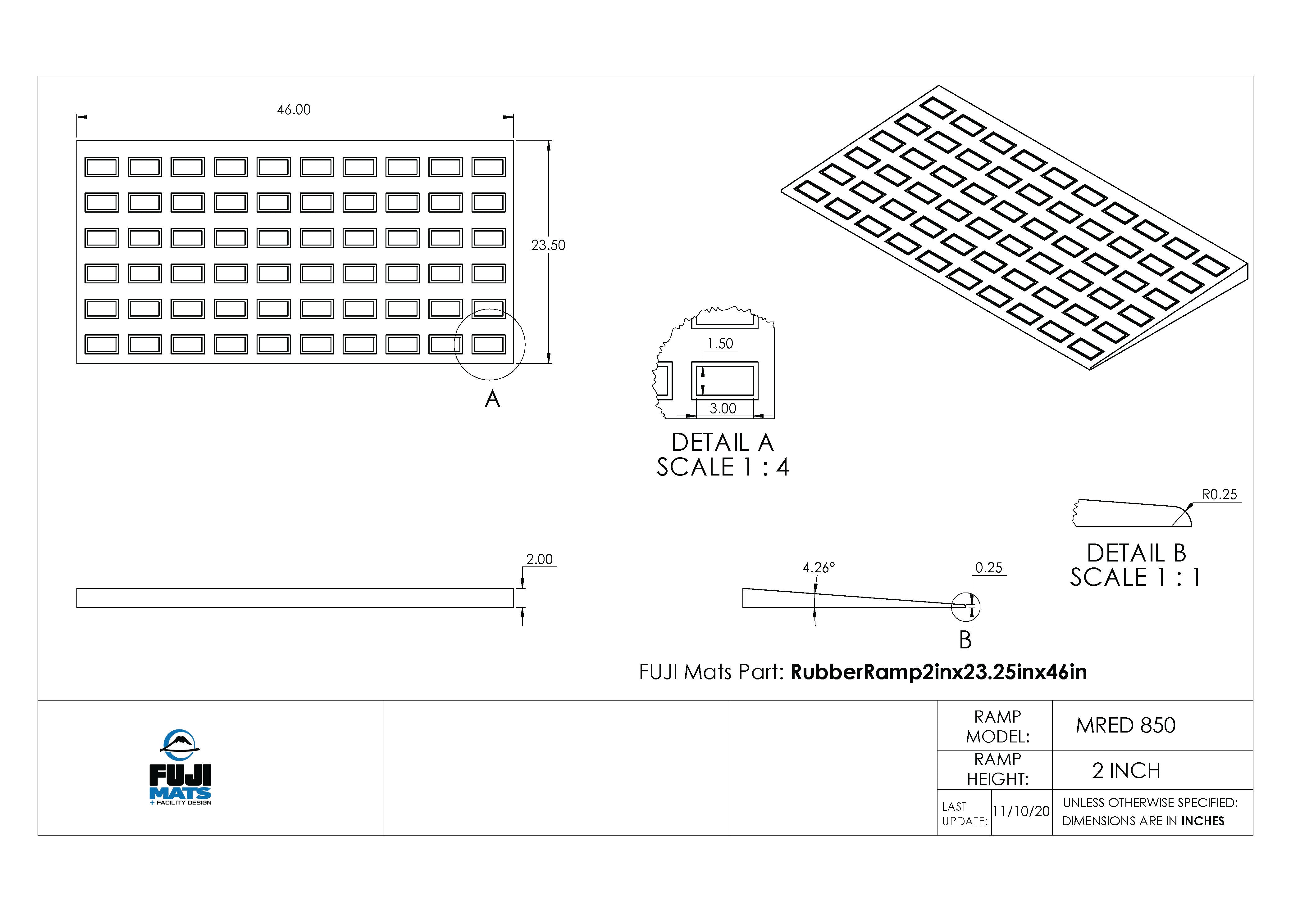 Rubber Ramp - 2in x 46in (square ends)